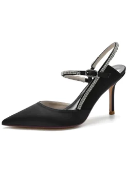 Women's Rhinestone Slingback Pumps Heeled Bridal Shoes