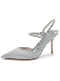 Women's Rhinestone Slingback Pumps Heeled Bridal Shoes