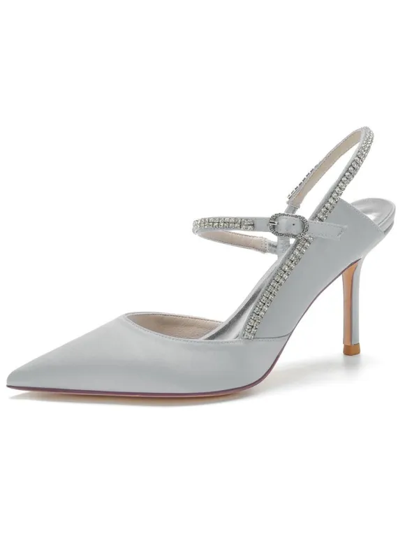 Women's Rhinestone Slingback Pumps Heeled Bridal Shoes