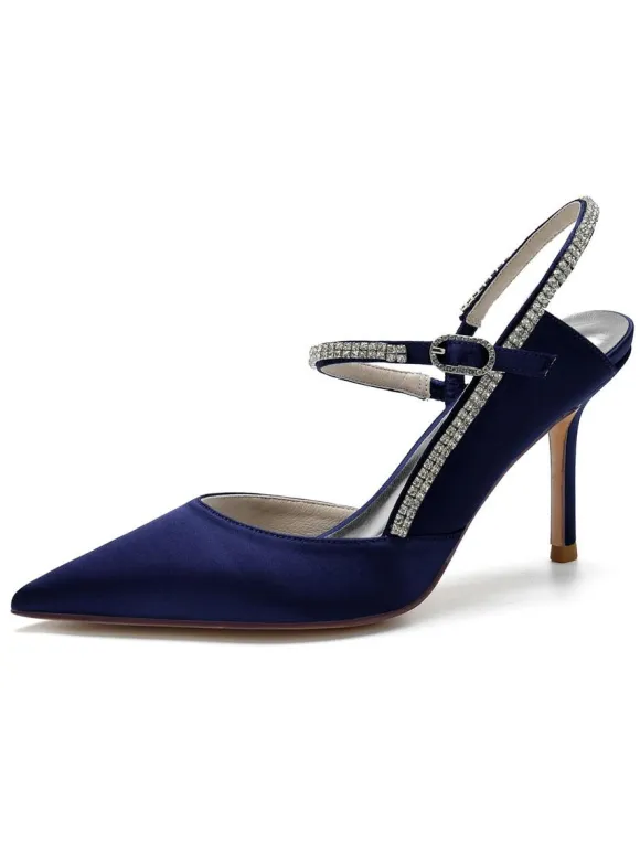 Women's Rhinestone Slingback Pumps Heeled Bridal Shoes