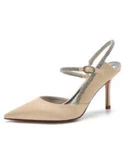 Women's Rhinestone Slingback Pumps Heeled Bridal Shoes
