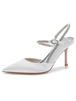 Women's Rhinestone Slingback Pumps Heeled Bridal Shoes