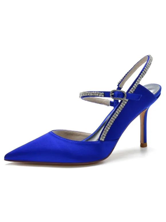 Women's Rhinestone Slingback Pumps Heeled Bridal Shoes