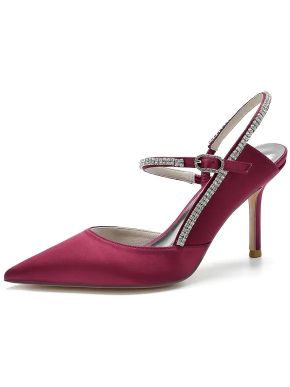 Women's Rhinestone Slingback Pumps Heeled Bridal Shoes