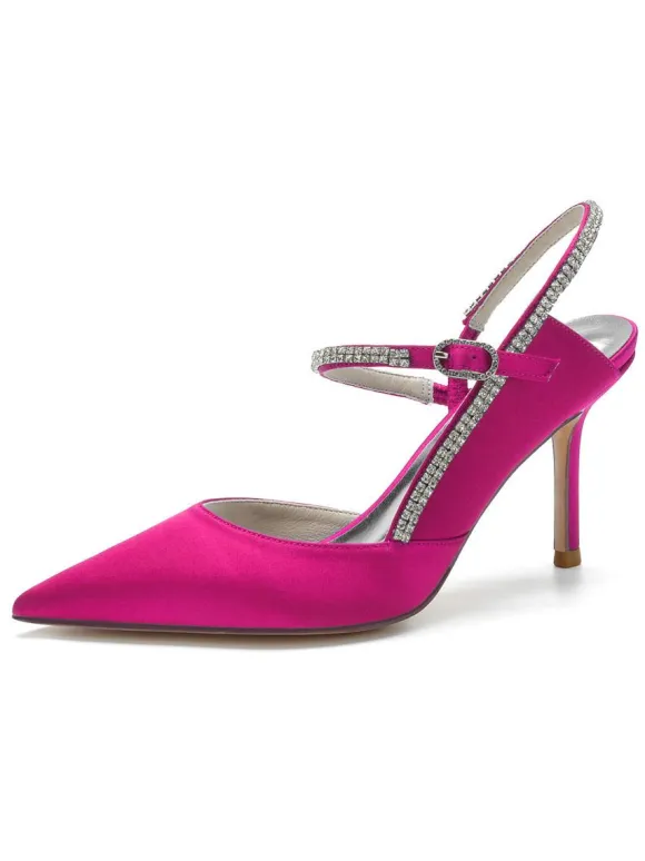 Women's Rhinestone Slingback Pumps Heeled Bridal Shoes