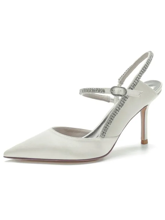 Women's Rhinestone Slingback Pumps Heeled Bridal Shoes