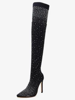 Women's Rhinestone Stiletto Heel Thigh High Boots