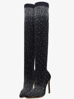 Women's Rhinestone Stiletto Heel Thigh High Boots