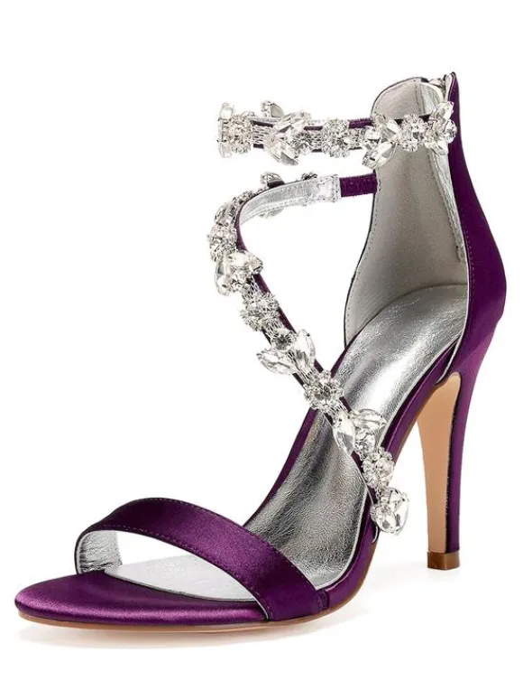 Women's Rhinestone Strap Wedding Shoes Heeled Bridal Sandals