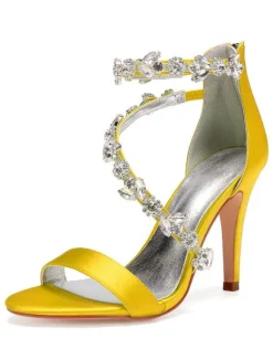 Women's Rhinestone Strap Wedding Shoes Heeled Bridal Sandals