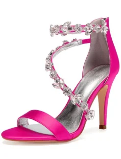 Women's Rhinestone Strap Wedding Shoes Heeled Bridal Sandals
