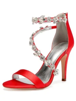 Women's Rhinestone Strap Wedding Shoes Heeled Bridal Sandals