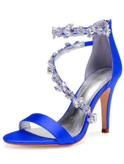 Women's Rhinestone Strap Wedding Shoes Heeled Bridal Sandals
