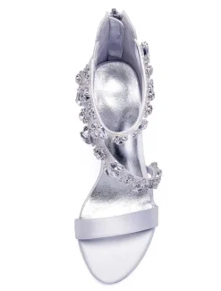 Women's Rhinestone Strap Wedding Shoes Heeled Bridal Sandals