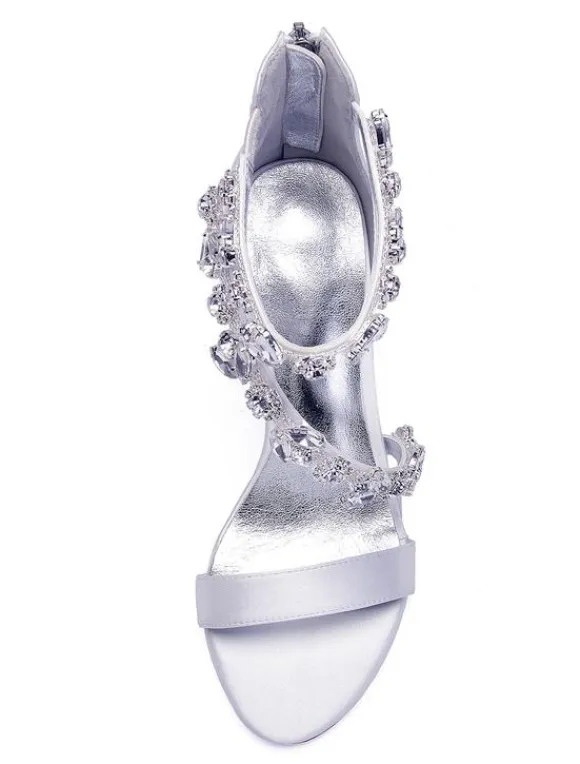 Women's Rhinestone Strap Wedding Shoes Heeled Bridal Sandals