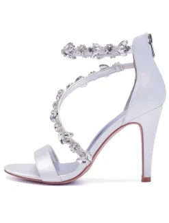 Women's Rhinestone Strap Wedding Shoes Heeled Bridal Sandals