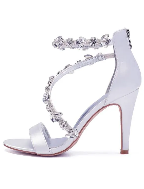 Women's Rhinestone Strap Wedding Shoes Heeled Bridal Sandals