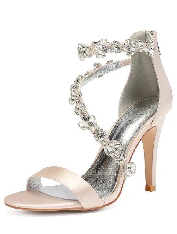 Women's Rhinestone Strap Wedding Shoes Heeled Bridal Sandals