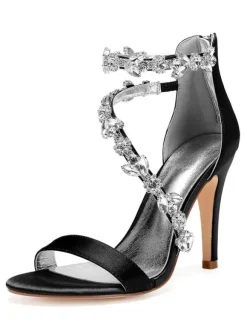 Women's Rhinestone Strap Wedding Shoes Heeled Bridal Sandals