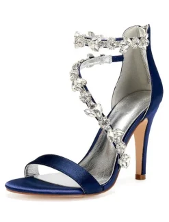 Women's Rhinestone Strap Wedding Shoes Heeled Bridal Sandals