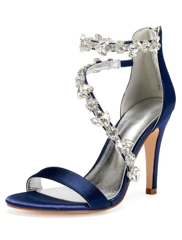 Women's Rhinestone Strap Wedding Shoes Heeled Bridal Sandals