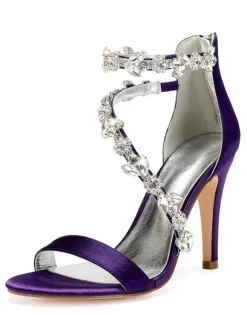 Women's Rhinestone Strap Wedding Shoes Heeled Bridal Sandals