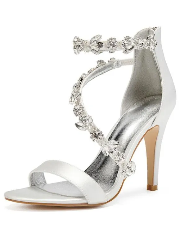 Women's Rhinestone Strap Wedding Shoes Heeled Bridal Sandals
