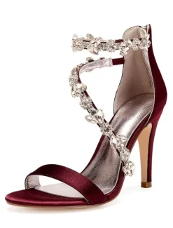 Women's Rhinestone Strap Wedding Shoes Heeled Bridal Sandals