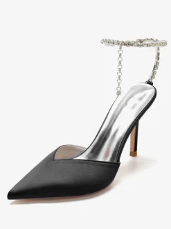 Women's Rhinestones Ankle Strap Stiletto Heel Bridal Pumps in Satin