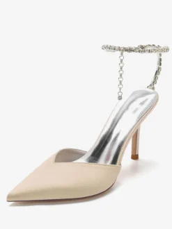 Women's Rhinestones Ankle Strap Stiletto Heel Bridal Pumps in Satin