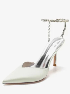 Women's Rhinestones Ankle Strap Stiletto Heel Bridal Pumps in Satin