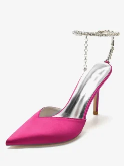 Women's Rhinestones Ankle Strap Stiletto Heel Bridal Pumps in Satin