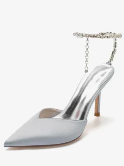 Women's Rhinestones Ankle Strap Stiletto Heel Bridal Pumps in Satin