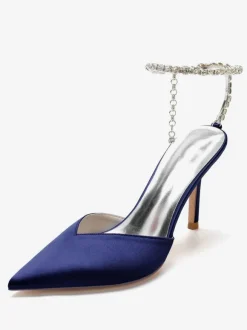 Women's Rhinestones Ankle Strap Stiletto Heel Bridal Pumps in Satin