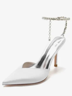 Women's Rhinestones Ankle Strap Stiletto Heel Bridal Pumps in Satin