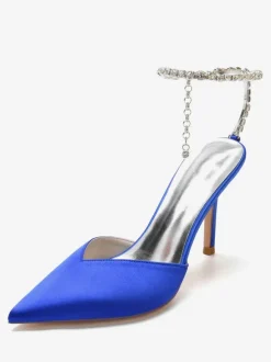 Women's Rhinestones Ankle Strap Stiletto Heel Bridal Pumps in Satin