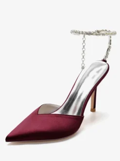 Women's Rhinestones Ankle Strap Stiletto Heel Bridal Pumps in Satin