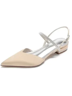 Women's Rhinestones Mary Jane Slingback Bridal Flats in Satin