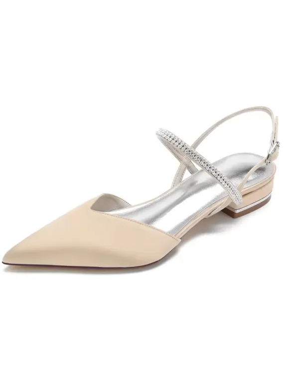 Women's Rhinestones Mary Jane Slingback Bridal Flats in Satin