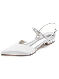 Women's Rhinestones Mary Jane Slingback Bridal Flats in Satin