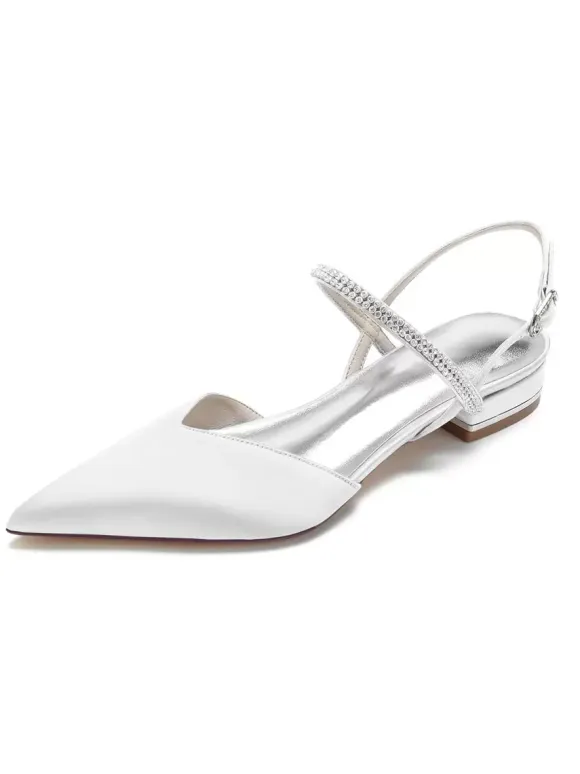 Women's Rhinestones Mary Jane Slingback Bridal Flats in Satin