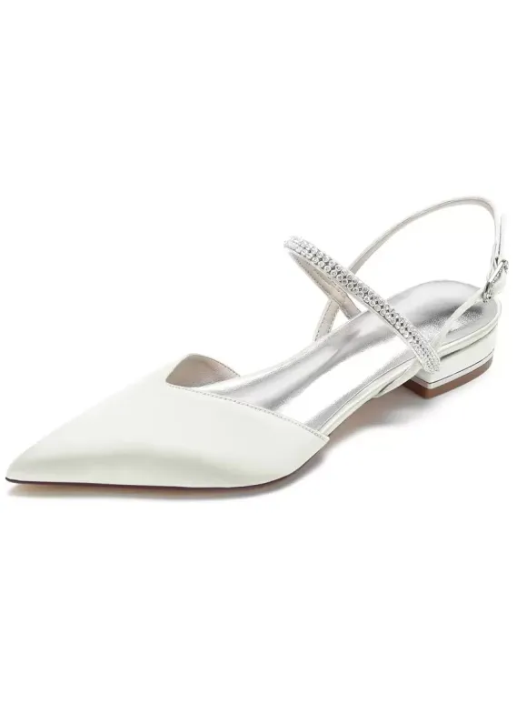 Women's Rhinestones Mary Jane Slingback Bridal Flats in Satin