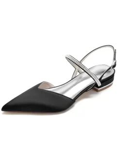 Women's Rhinestones Mary Jane Slingback Bridal Flats in Satin