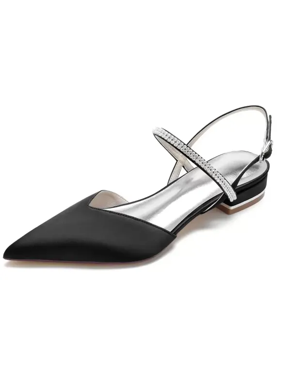 Women's Rhinestones Mary Jane Slingback Bridal Flats in Satin