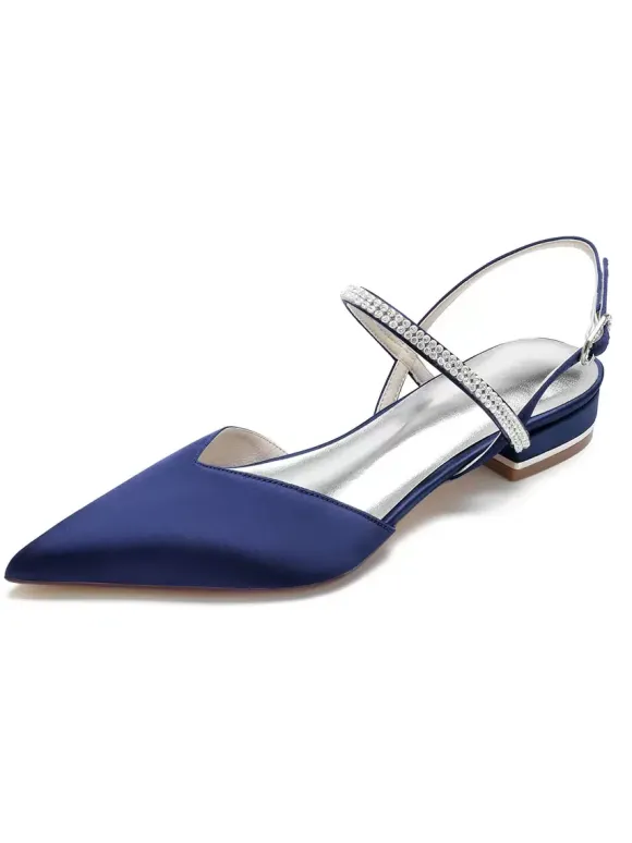 Women's Rhinestones Mary Jane Slingback Bridal Flats in Satin