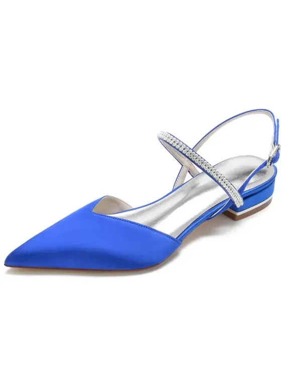Women's Rhinestones Mary Jane Slingback Bridal Flats in Satin