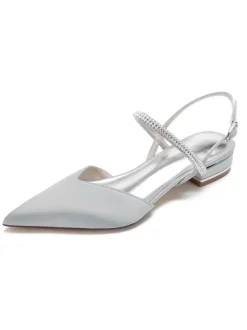 Women's Rhinestones Mary Jane Slingback Bridal Flats in Satin