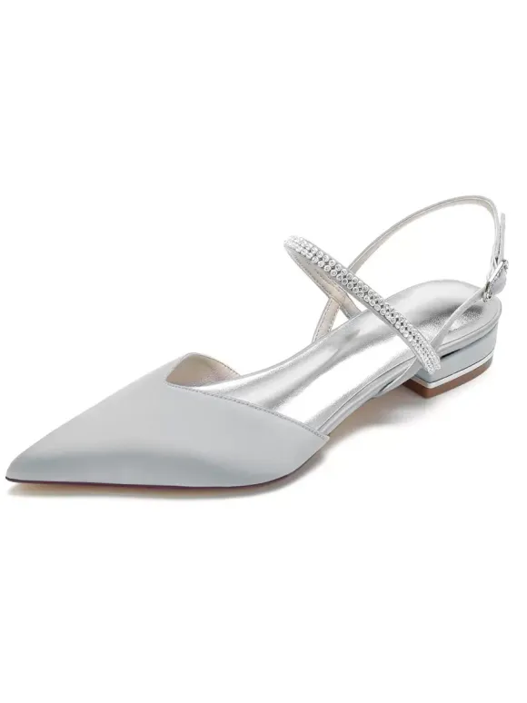 Women's Rhinestones Mary Jane Slingback Bridal Flats in Satin