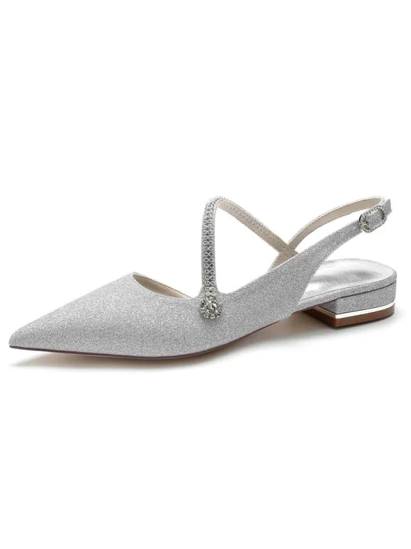 Women's Rhinestones Strap Slingback Bridal Flats