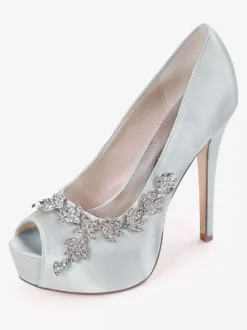 Women's Rhonestones Peep Toe Bridal Shoes Stiletto Heel Pumps